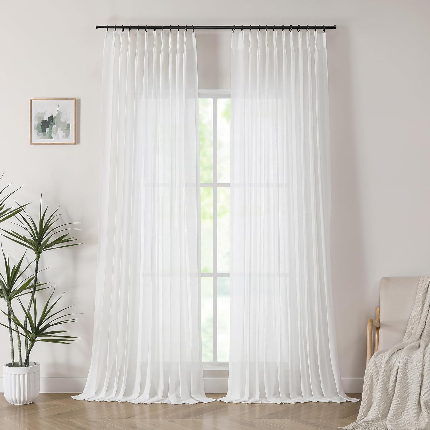Linen Textured Pinch Pleat Sheer Curtains