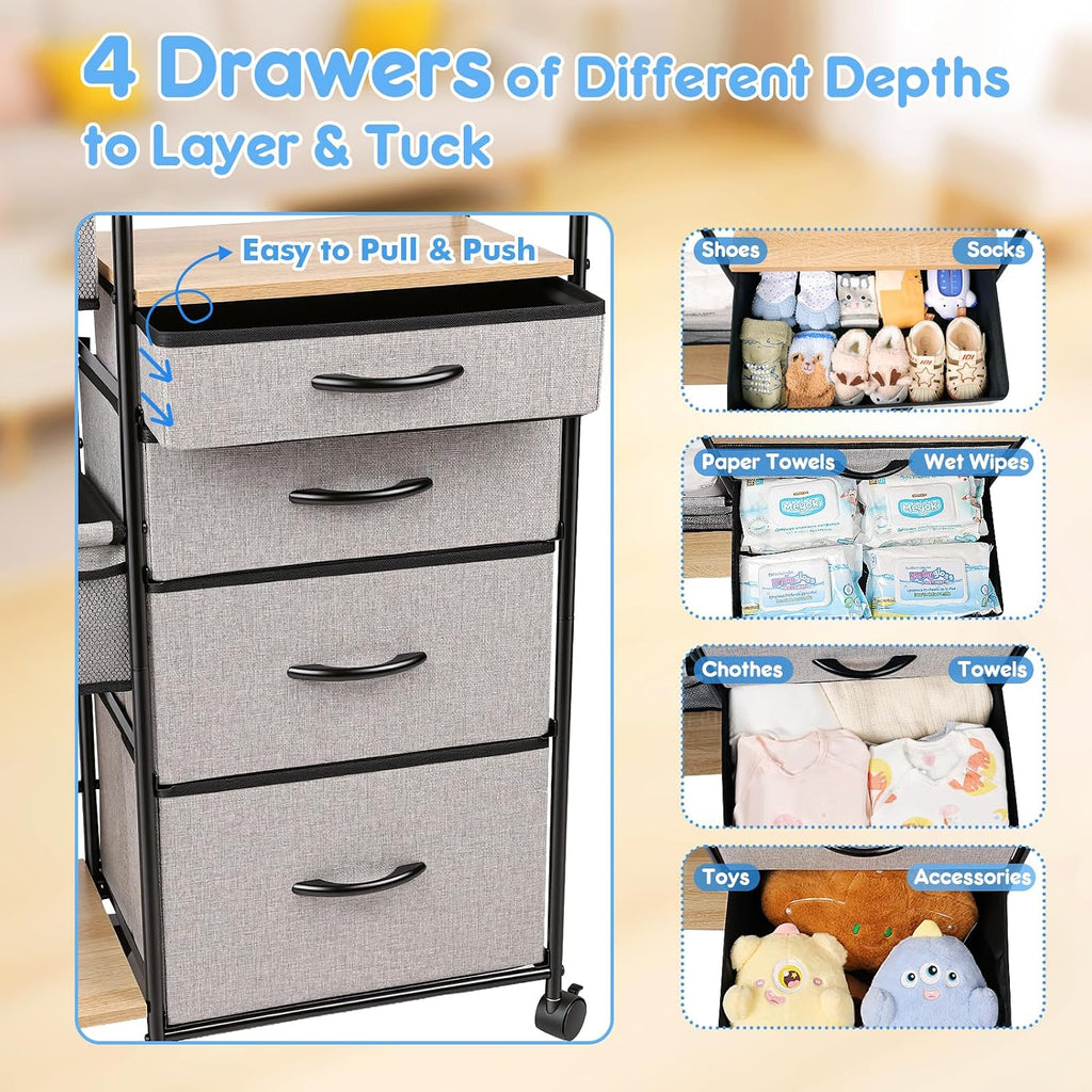 4 Tier Rolling Nursery Diaper Storage Cart