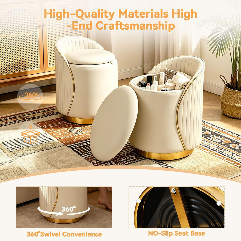 Swivel Leather Storage Makeup Stool