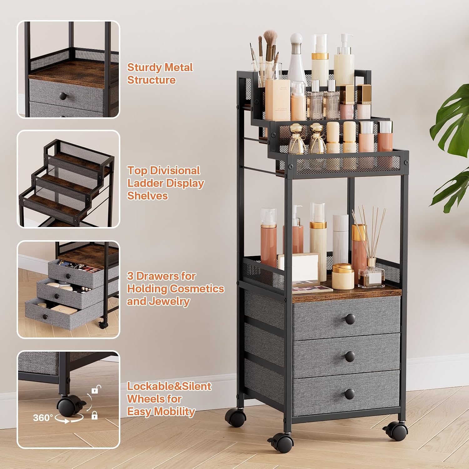 Rolling Cosmetic Display Storage Cart