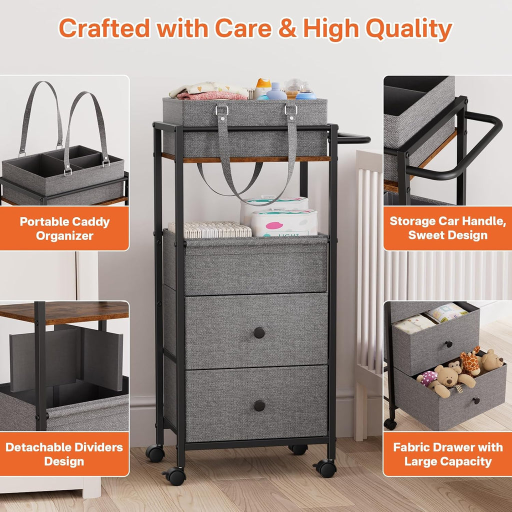 3-In-1 Rolling Nursery Storage Cart