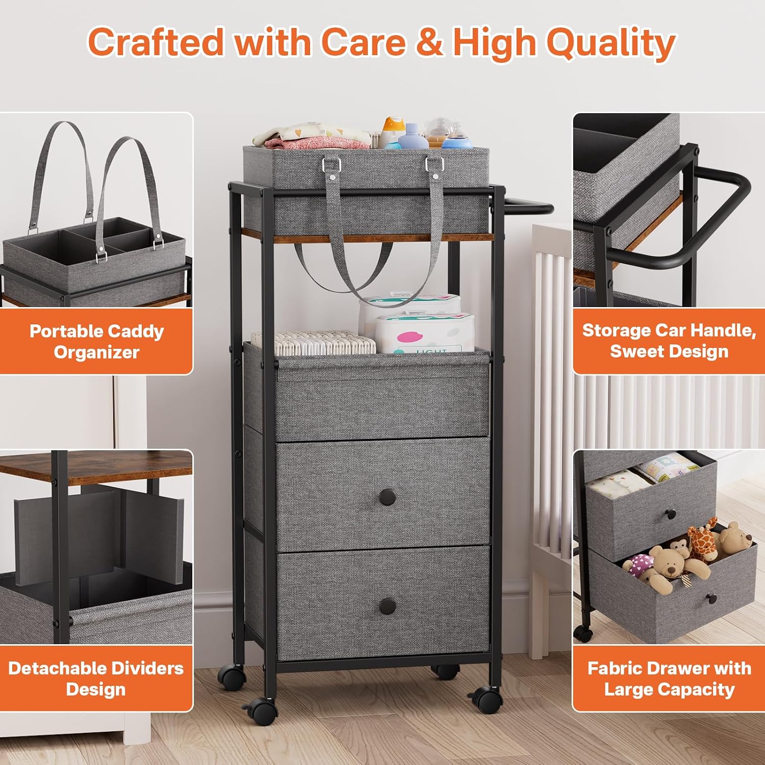 3-In-1 Rolling Nursery Storage Cart