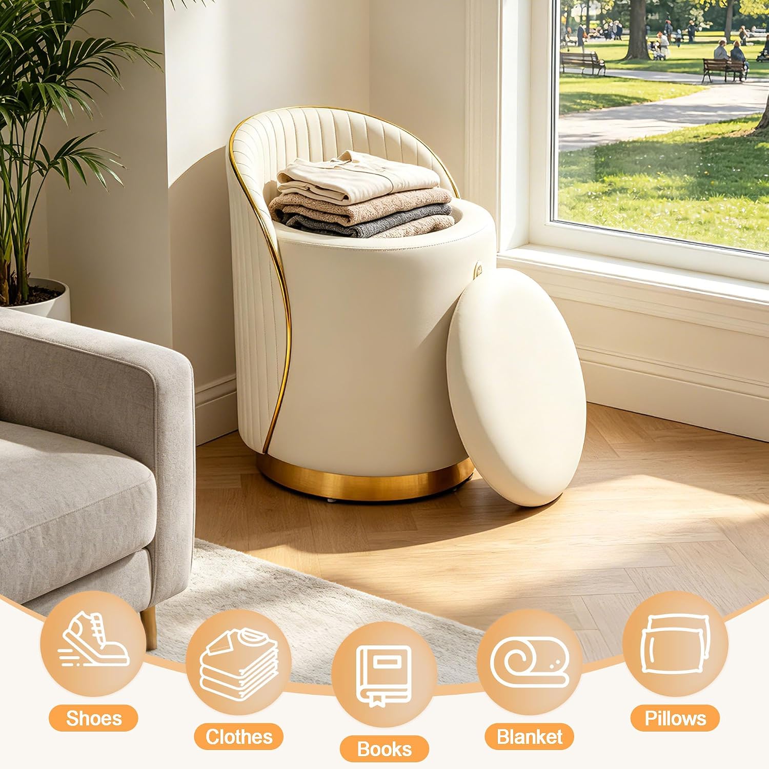 Swivel Leather Storage Makeup Stool