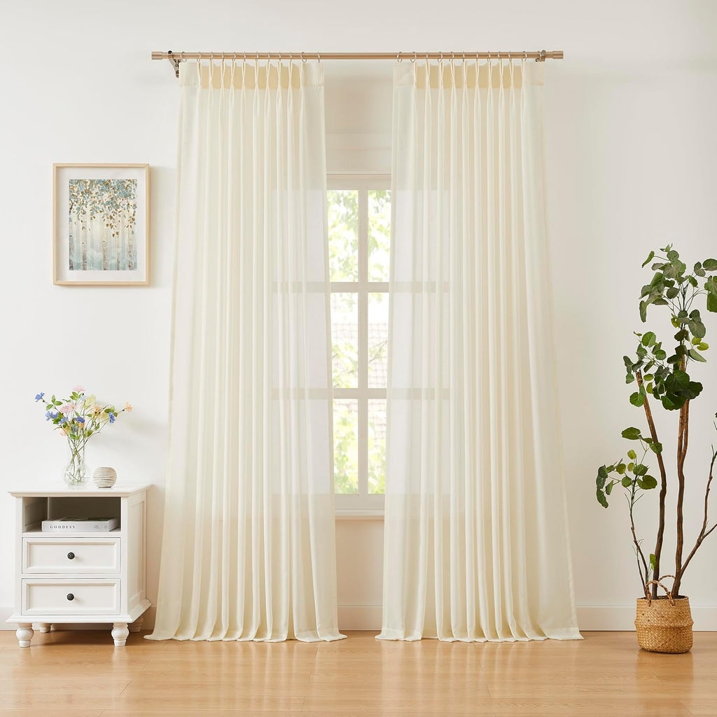 Ivory Textured Pinch Pleat Sheer Curtains