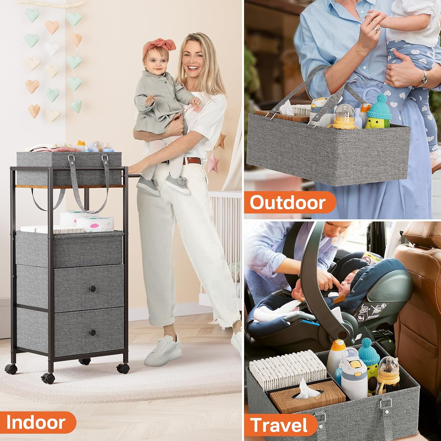 3-In-1 Rolling Nursery Storage Cart