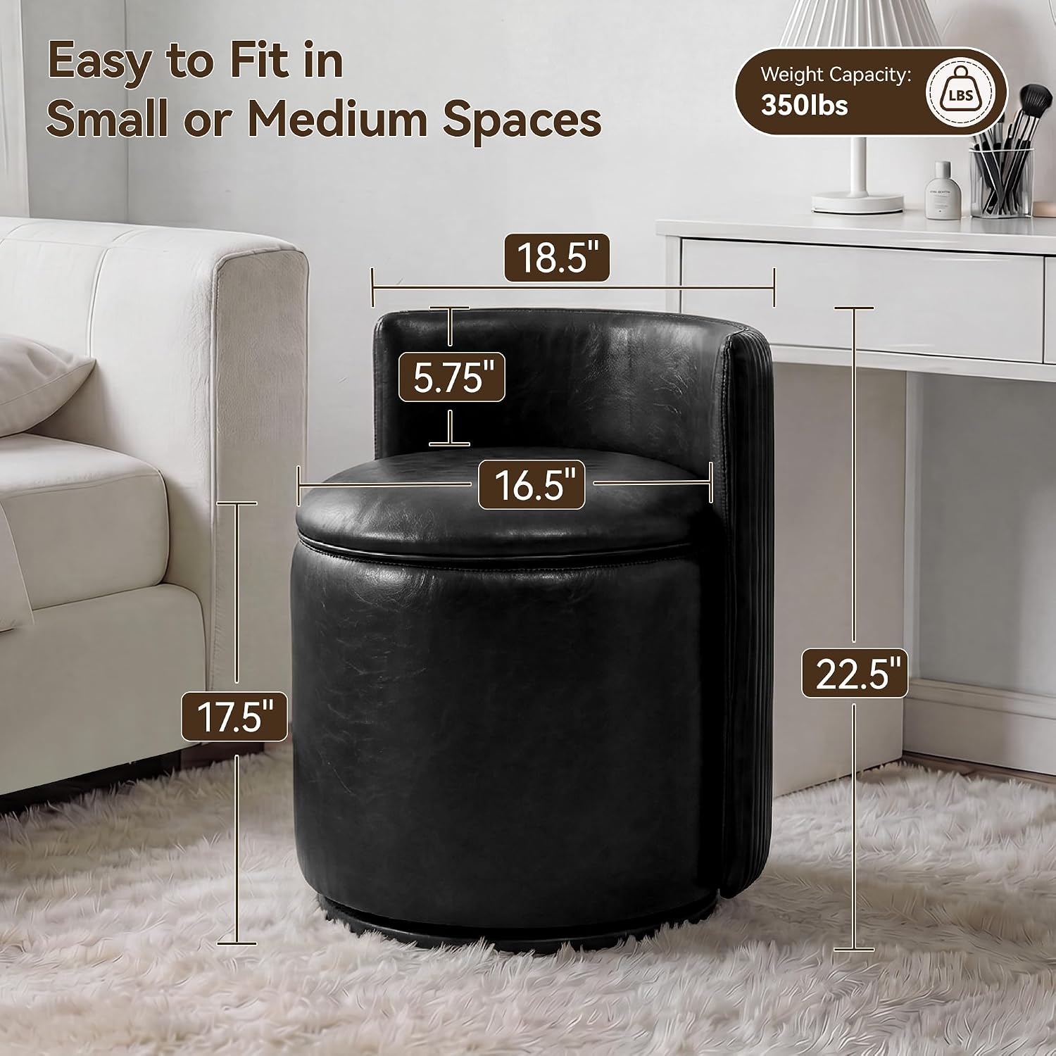Swivel Backrest Leather Makeup Vanity Chair