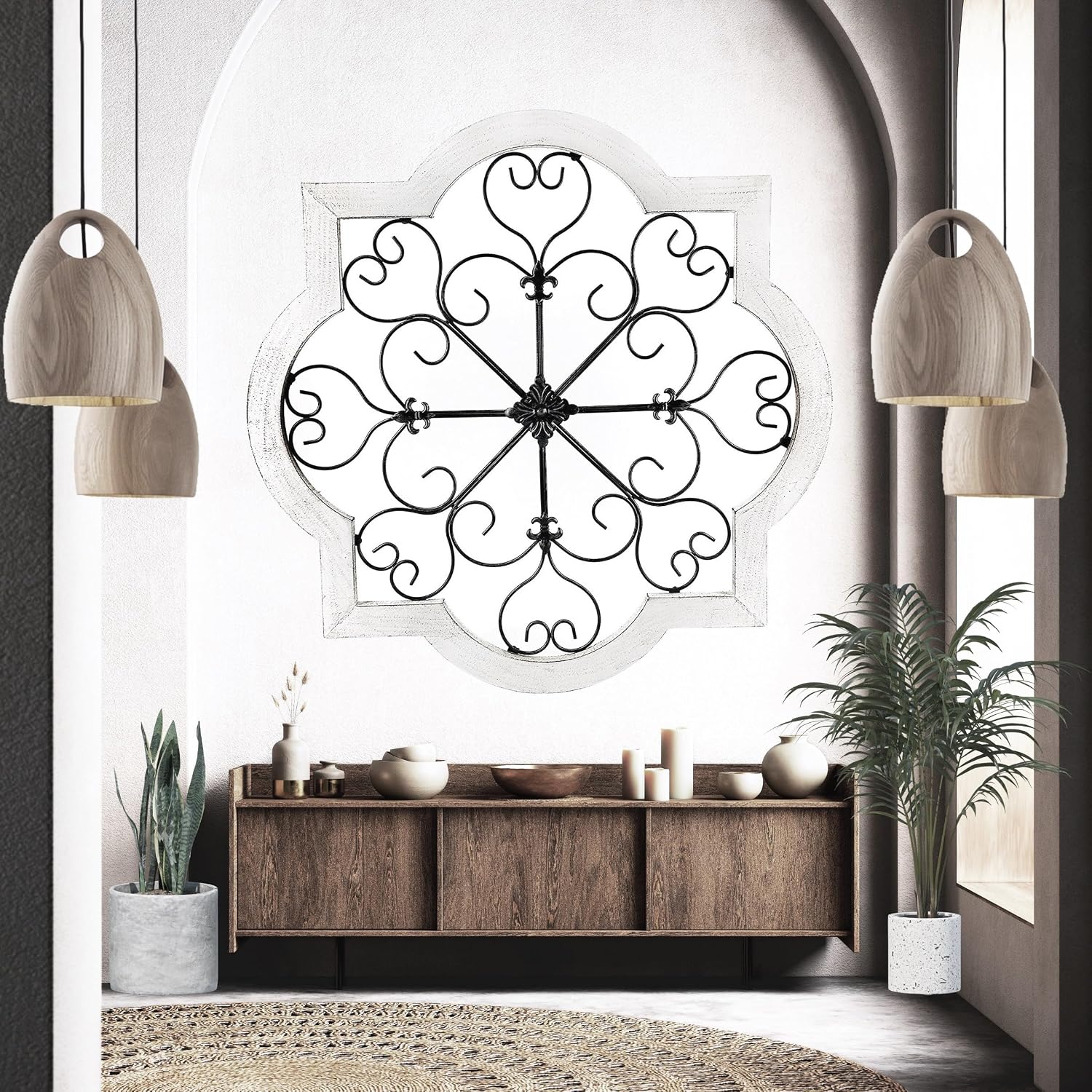 Rustic Floral Iron Wood Framed Wall Art