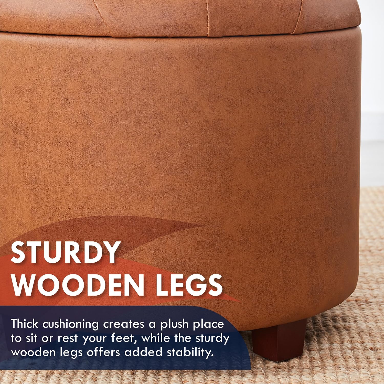 Tufted Round Faux Leather Storage Ottoman